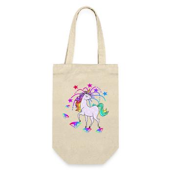 Einhorn Sterne Glitzer Regenbogen - Geschenkbeutel für Flaschen - Natur - Vorne