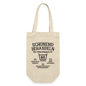 Schonend Behandeln Waschlappen 60. Geburtstag - Geschenkbeutel für Flaschen - Natur - Vorne