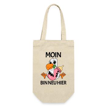 Geburt Baby Hamburg Moin bin neu hier - Geschenkbeutel für Flaschen - Natur - Vorne