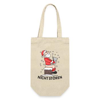 Weihnachtsmann Schornstein lustig Weihnachten - Geschenkbeutel für Flaschen - Natur - Vorne