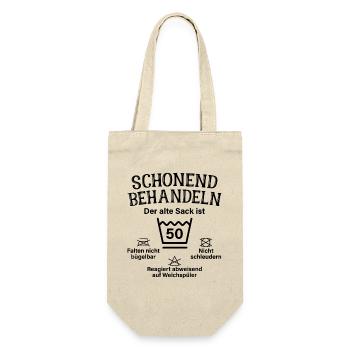 Schonend Behandeln Sack Geschenk 50. Geburtstag - Geschenkbeutel für Flaschen - Natur - Vorne