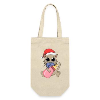Baby Katze Weihnachten - Geschenkbeutel für Flaschen - Natur - Vorne