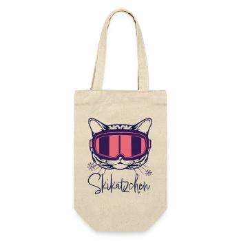 Katze Skifahren Skikätzchen Apres ski Wintersport - Geschenkbeutel für Flaschen - Natur - Vorne