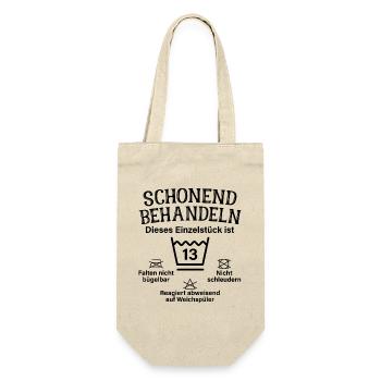 Schonend Behandeln 13. Geburtstag Einzelstück 13 - Geschenkbeutel für Flaschen - Natur - Vorne