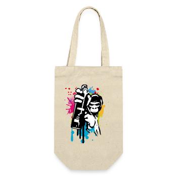 cooler Street Art Gorilla Sprayer im Graffiti Stil - Geschenkbeutel für Flaschen - Natur - Vorne
