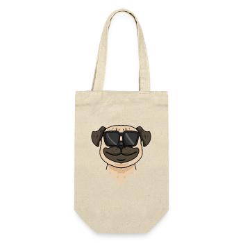 Mops Hund mit Sonnenbrille - Geschenkbeutel für Flaschen - Natur - Vorne