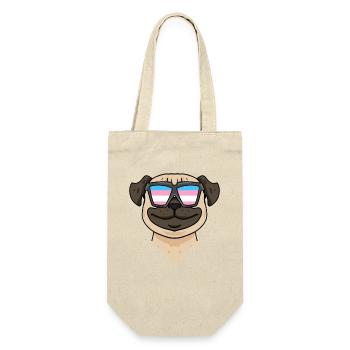 Transgender Mops Hund - Hund mit Brille - Geschenkbeutel für Flaschen - Natur - Vorne