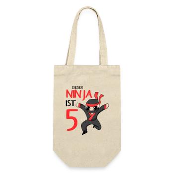 5 Jahre Junge Ninja - 5 Geburtstag - Ich bin 5 - Geschenkbeutel für Flaschen - Natur - Vorne