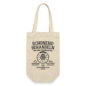 Schonend Behandeln 50. Geburtstag Alte Schüssel 50 - Geschenkbeutel für Flaschen - Natur - Vorne