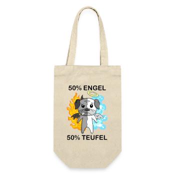 Hund Mops - Engel und Teufel - Geschenkbeutel für Flaschen - Natur - Vorne