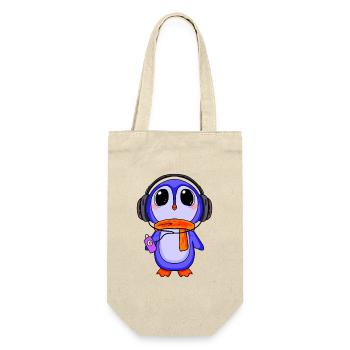 Pinguin hört Musik - Geschenkbeutel für Flaschen - Natur - Vorne
