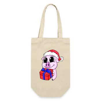 Cochon mignon avec cadeau - Noël - Sac à bouteille - nature - Devant