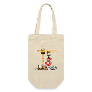 5th birthday 5 years crane construction site excavator boy - Gift Bag for Bottles - nature - Front
