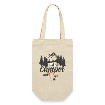 Camper mit Herz und Pfoten Hund Camping - Geschenkbeutel für Flaschen - Natur - Vorne