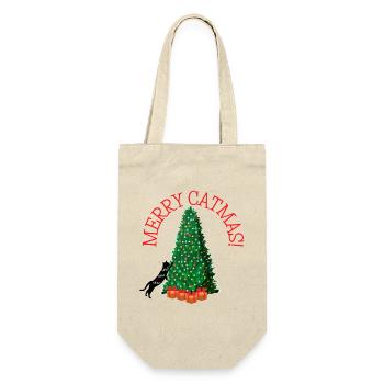 Merry Catmas! - Funny Christmas Cat - Geschenkbeutel für Flaschen - Natur - Vorne