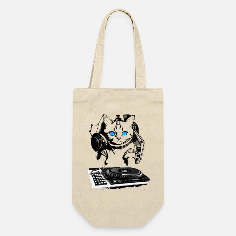 Katzen DJ mit Mischpult - Geschenkbeutel für Flaschen - Natur