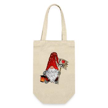 Gnom Weihnachts Wichtel mit ich liebe dich Schild - Geschenkbeutel für Flaschen - Natur - Vorne
