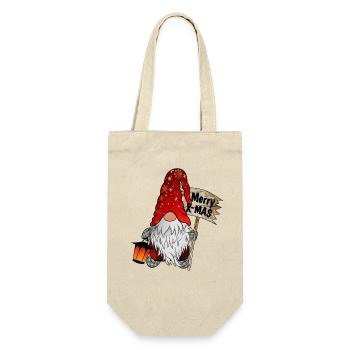 Weihnachts Zwerg Christmas Gnome Frohe Weihnachten - Geschenkbeutel für Flaschen - Natur - Vorne