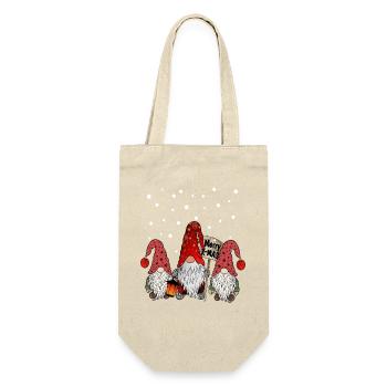 Weihnachts Zwerge Wichtel Gnome Familie - Geschenkbeutel für Flaschen - Natur - Vorne