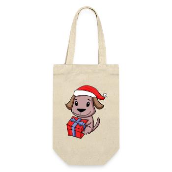 Bébé chien de Noël avec cadeau - Sac à bouteille - nature - Devant