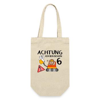 Bagger 6. Geburtstag 6 Jahre Baustelle Geschenk - Geschenkbeutel für Flaschen - Natur - Vorne