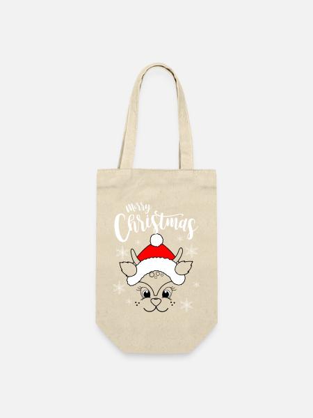 Merry Christmas Renntier - Geschenkbeutel für Flaschen - Natur