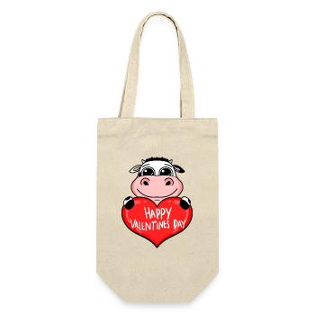 Valentine's Day Heart Cow - Gift Bag for Bottles - nature - Front
