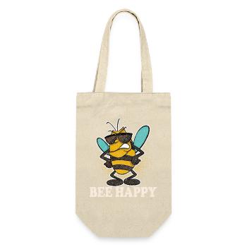 Bee Happy Imker Bienen - Geschenkbeutel für Flaschen - Natur - Vorne