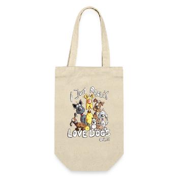 Hunde Hundehaufen Hund I Just Really Love Dogs - Geschenkbeutel für Flaschen - Natur - Vorne