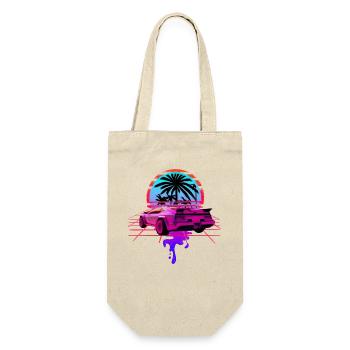 Retro Wave Sportwagen 80s Vaporwave Sunset - Geschenkbeutel für Flaschen - Natur - Vorne