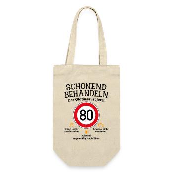 80. Geburtstag Schonend Behandeln Oldtimer Ist 80 - Geschenkbeutel für Flaschen - Natur - Vorne