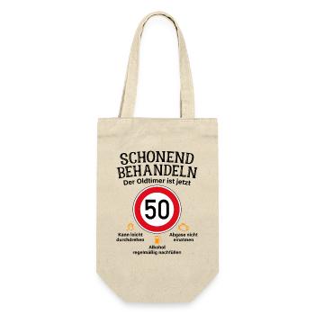 50. Geburtstag Schonend Behandeln Oldtimer Ist 50 - Geschenkbeutel für Flaschen - Natur - Vorne