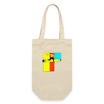 Mann springt über Bleistift- Popart - Geschenkbeutel für Flaschen - Natur - Vorne