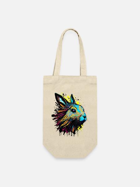 Kaninchen Hase Ostern Geschenk Bunt Hasengesicht - Geschenkbeutel für Flaschen - Natur