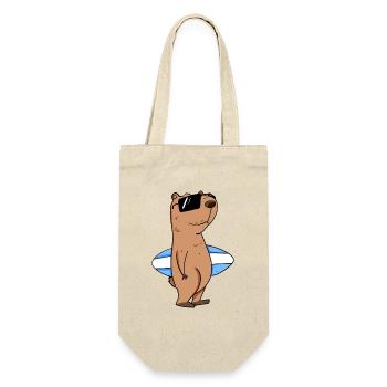 Capybara Wasserschwein Surfer Motiv - Geschenkbeutel für Flaschen - Natur - Vorne