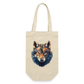 Geometrischer Wolf Kopf in Dreieck Optik - Geschenkbeutel für Flaschen - Natur - Vorne