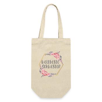 Weltbeste Schwester Schwesterherz Geschenk - Geschenkbeutel für Flaschen - Natur - Vorne