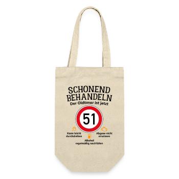 51. Geburtstag Schonend Behandeln Oldtimer Ist 51 - Geschenkbeutel für Flaschen - Natur - Vorne