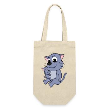 Katze Familie - Katze mit Baby - Geschenkbeutel für Flaschen - Natur - Vorne