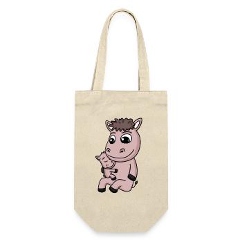 Pferd Familie - Pferd mit Baby - Geschenkbeutel für Flaschen - Natur - Vorne