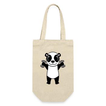 Panda Hantel Training Krafttraining Fitness - Geschenkbeutel für Flaschen - Natur - Vorne