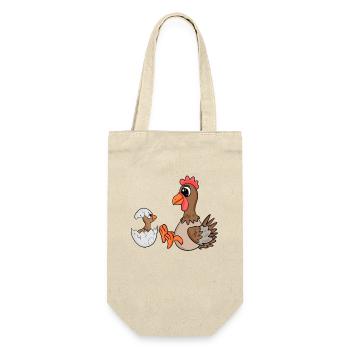 Huhn Familie - Huhn mit Baby - Geschenkbeutel für Flaschen - Natur - Vorne