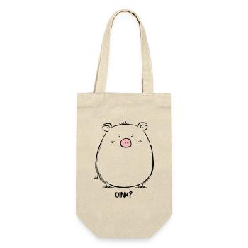 Cartoon Oink Schwein - Geschenkbeutel für Flaschen - Natur - Vorne