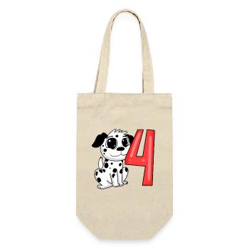 4 Geburtstag 4 Jahre alt mit Hund Motiv - vier - Geschenkbeutel für Flaschen - Natur - Vorne