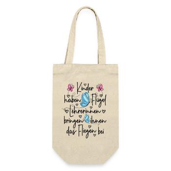 Lehrerin Grundschule Spruch - Kinder haben Flügel - Geschenkbeutel für Flaschen - Natur - Vorne