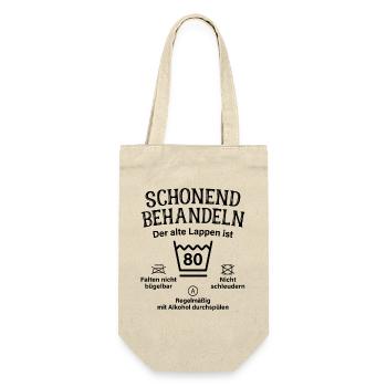 80. Geburtstag Schonend Behandeln Alte Lappen 80 - Geschenkbeutel für Flaschen - Natur - Vorne