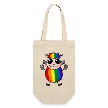 Regenbogen Schaf mit Hanteln - LGBT Schaf Niedlich - Geschenkbeutel für Flaschen - Natur - Vorne