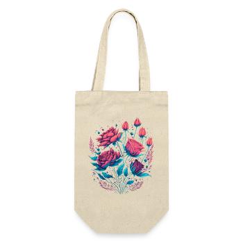 neon Rosen Vintage Rosenstrauß - Geschenkbeutel für Flaschen - Natur - Vorne