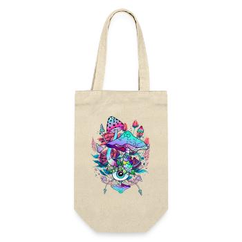psychedelische Pilzkunst mit einem Auge und Blumen - Geschenkbeutel für Flaschen - Natur - Vorne