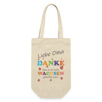 Liebe beste Oma - Danke für deine Hilfe, Geschenk - Geschenkbeutel für Flaschen - Natur - Vorne